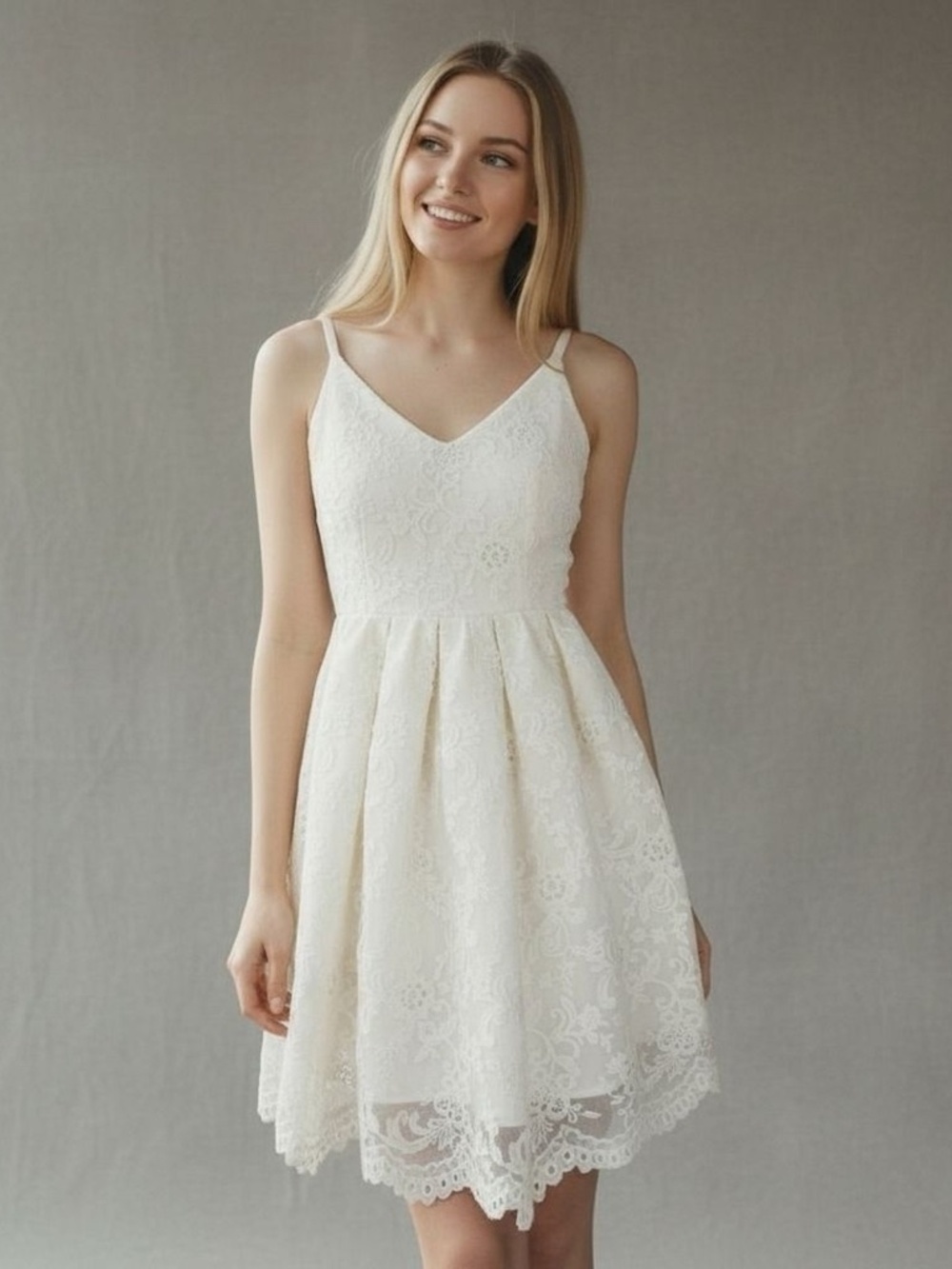 Gracia White Lace Mini Cocktail Dress | Size M | Open Crisscross Back